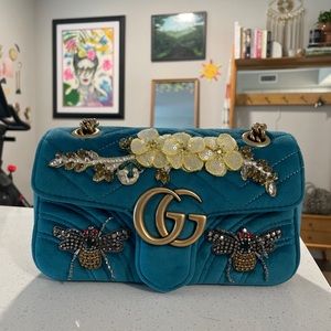 GG Marmont Flap Bag Embellished Matelasse Velvet Small